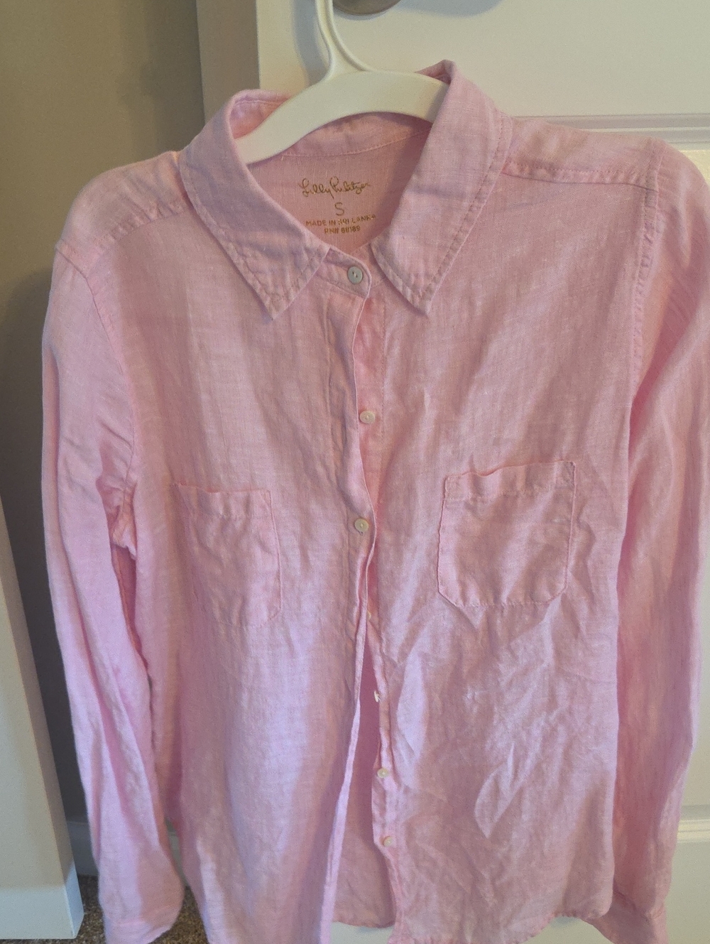 Lilly Pulitzer Pale Pink Linen Button-Down Shirt Small